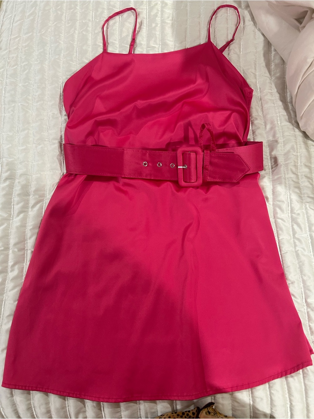 Zara Hot Pink Satin Mini Dress with Belt